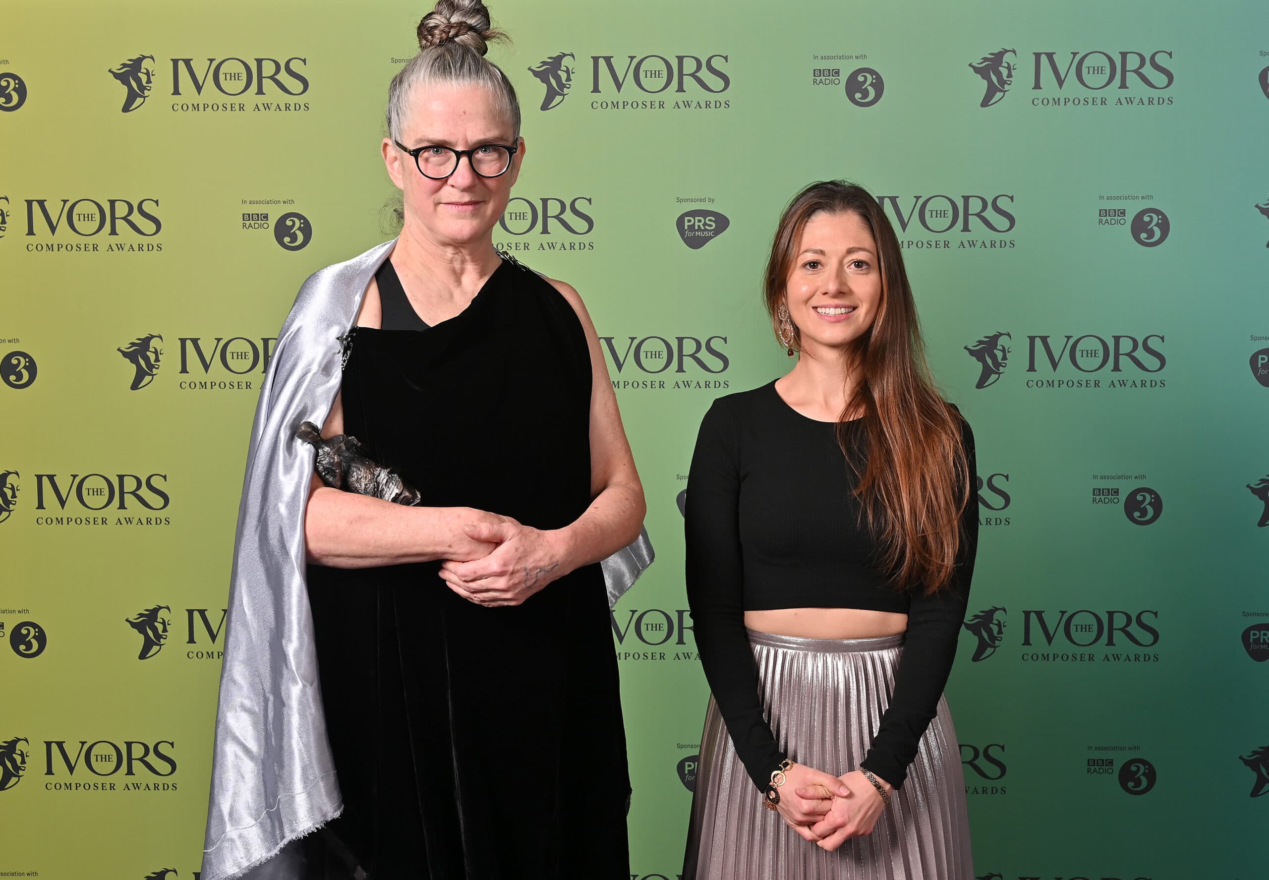 Yazz Ahmed presents the Sound Art Award to Caroline Kraabel at The Ivors Composer Awards in the British Museum on Wednesday 8 December 2021