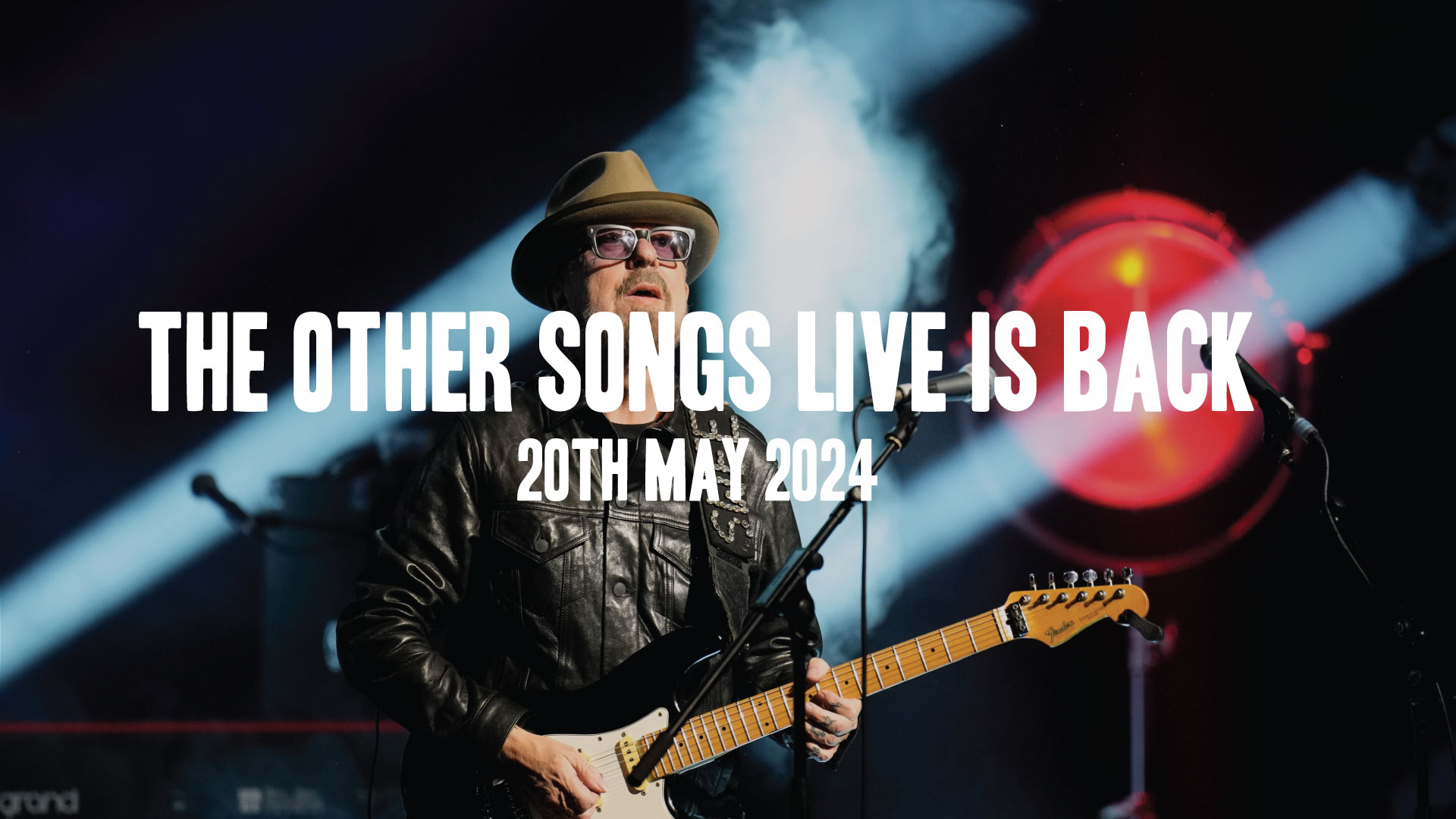 Dave Stewart playing the guitar with the text, The Other Songs Live is Back 20th May 2024