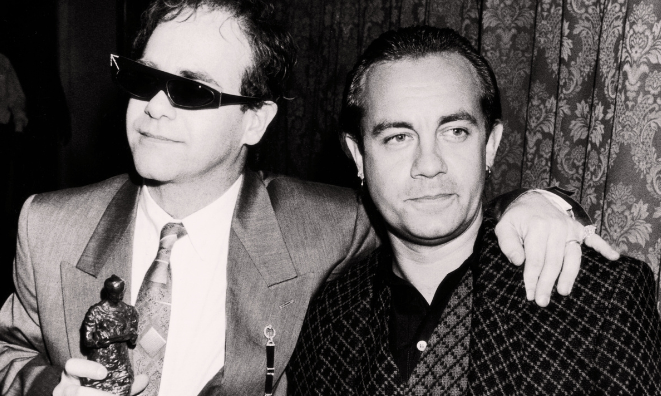 Elton John and Bernie Taupin at The Ivors 1986