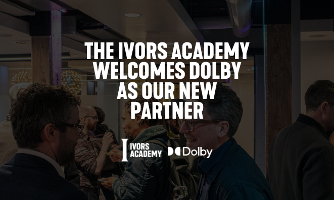 Networking event with the text: The Ivors Academy welcomes Dolby as our new partner