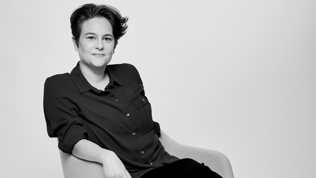 Black and white photo of composer Emily Howard