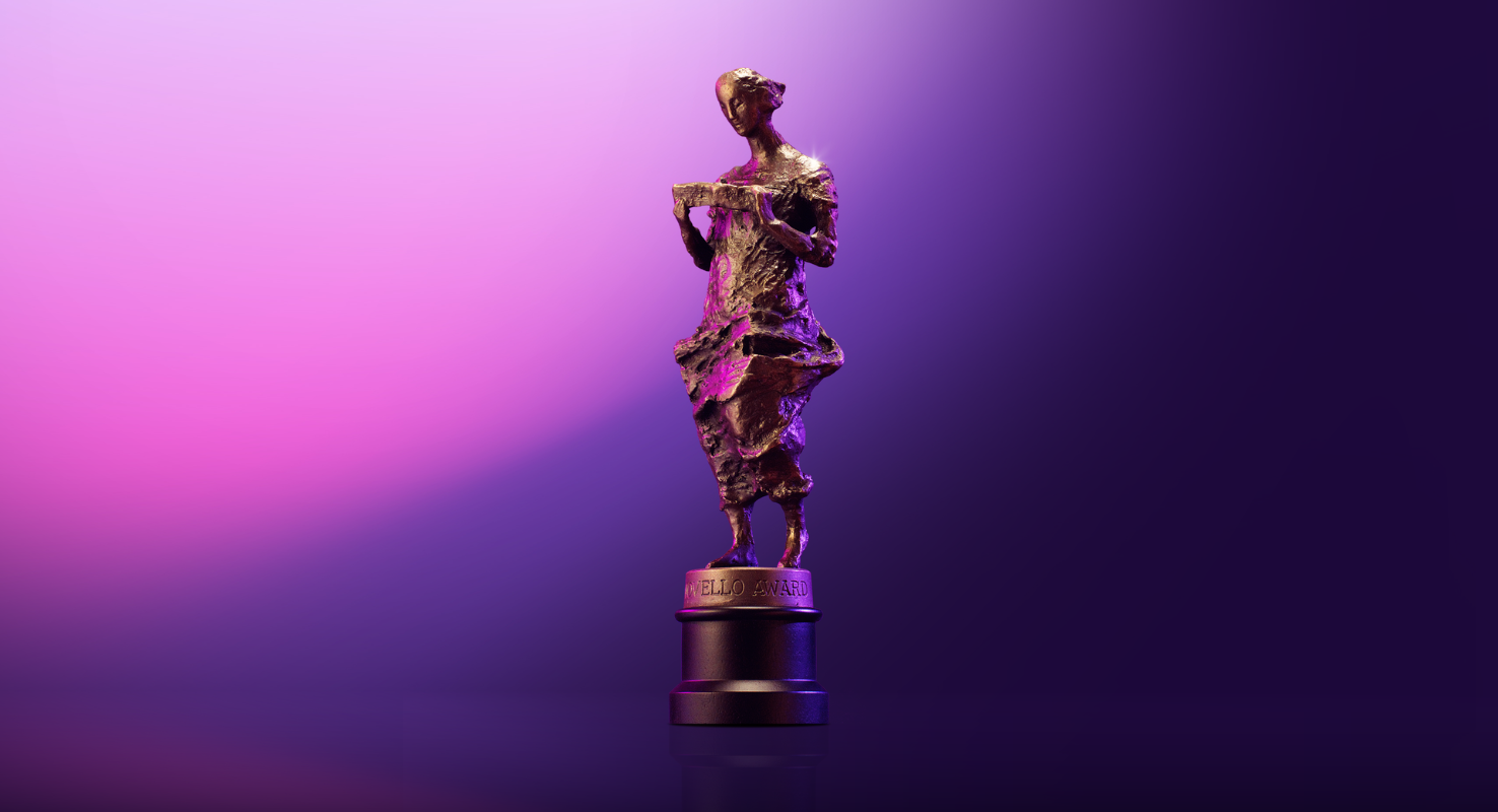 Ivor Novello Award statuette in front of a purple gradient
