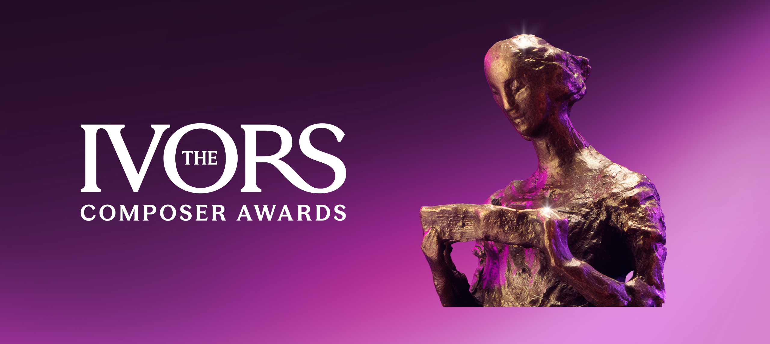 The Ivors Composer Awards logo with Ivor Novello Award statue on pink background