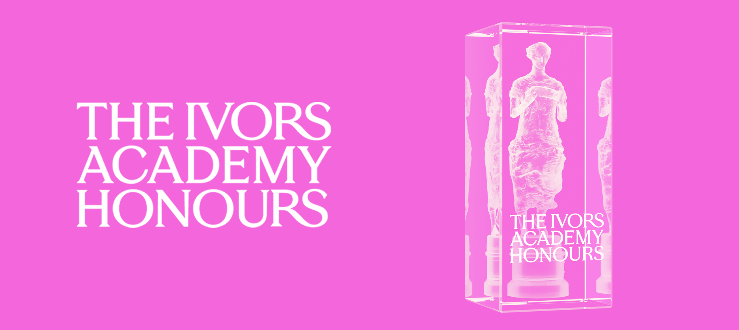 The Ivors Academy Honours logo and award on pink background