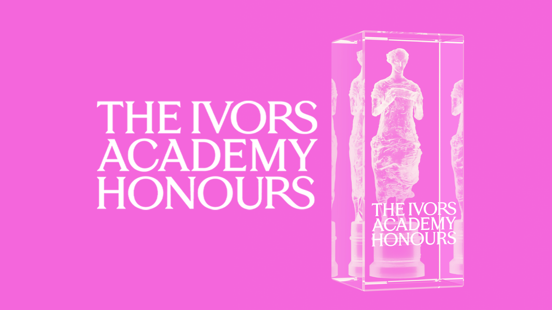 The Ivors Academy Honours logo and award on pink background